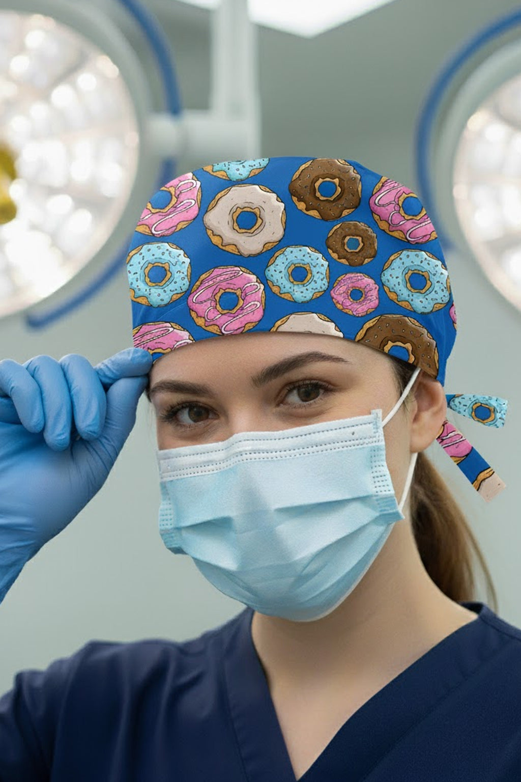 Donut Desenli Cerrahi Bone Unisex – Likralı Doktor Hemşire Bonesi